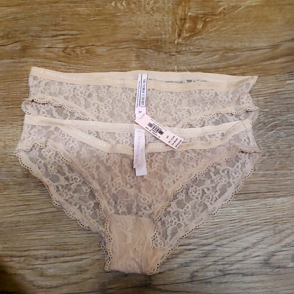 2 pair Victoria's Secret beige lace panties size small